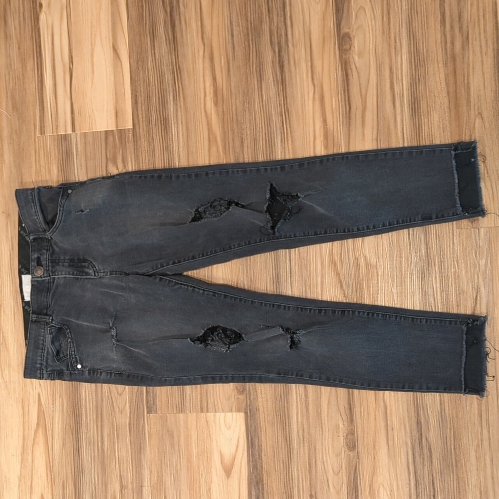 Jolt Black Stretch Distressed Raw Hem‎ Skinny Jeans 7